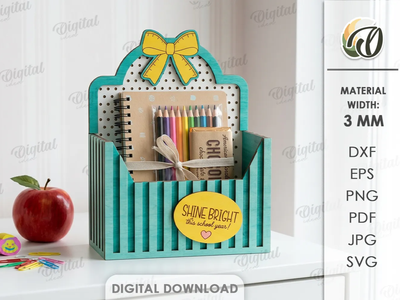 3D School Gift Box. Back To School Box Laser Cut Files. Appreciation Gift. Treat Holder. School Supplies Organizer SVG