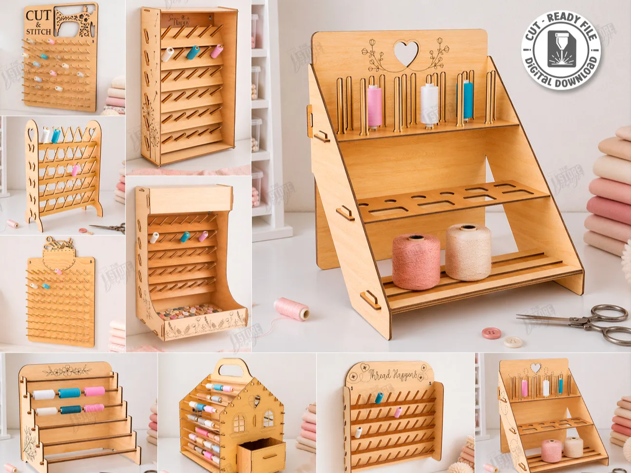 Wooden Thread Spool Rack and Sewing Supply Organizer Stand Laser Cut Bundle. Crafting Room. Storage Rack