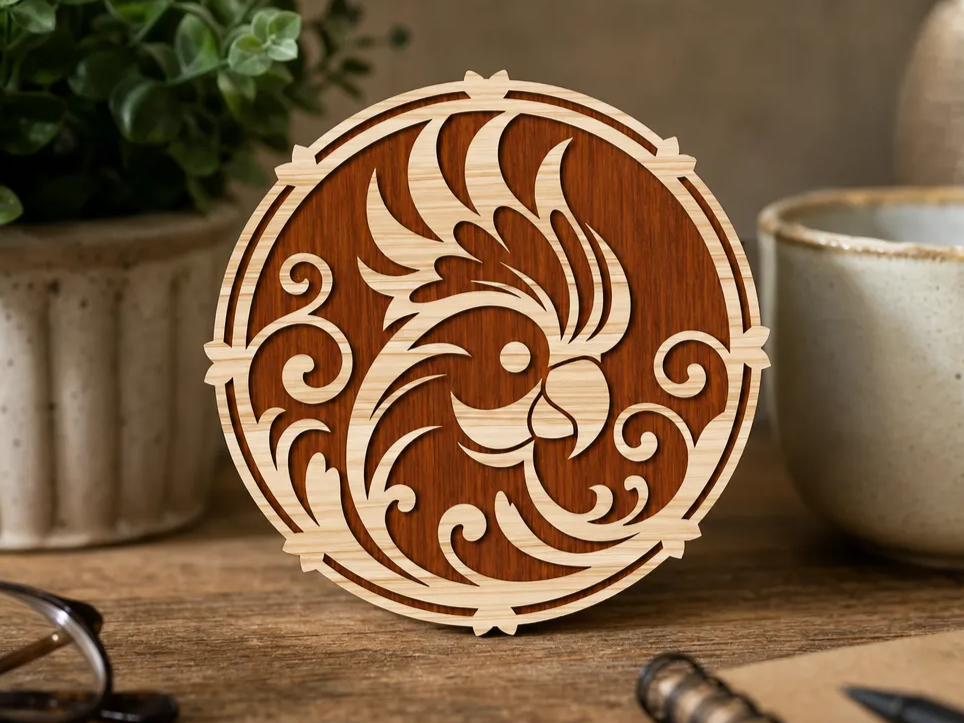 Cockatoo Bird Circular Wall Art with Swirl Filigree Details