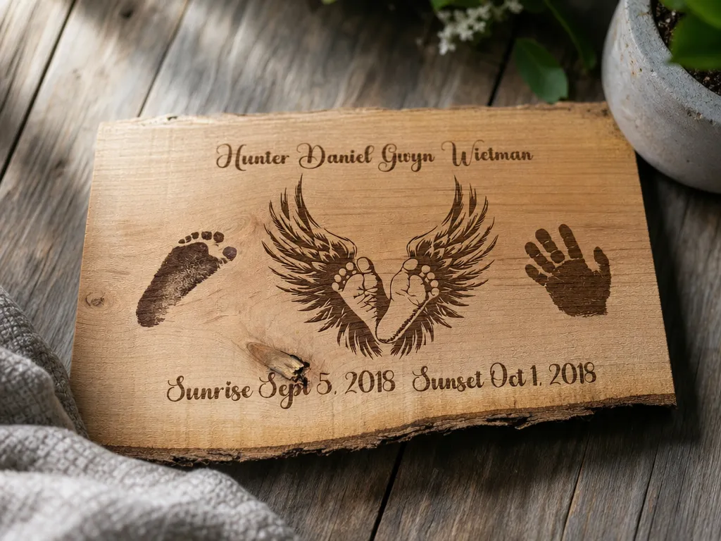 Baby Memorial Keepsake Plaque with Footprints and Angel Wings