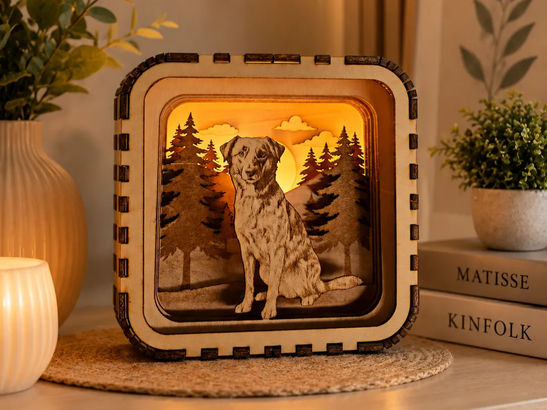 Dog Bound by Nature: A Living Hinge 3D Memory Light Box