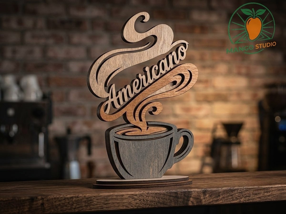[Laser cut and engrave] 3D Americano Coffee Cup Laser Cut SVG