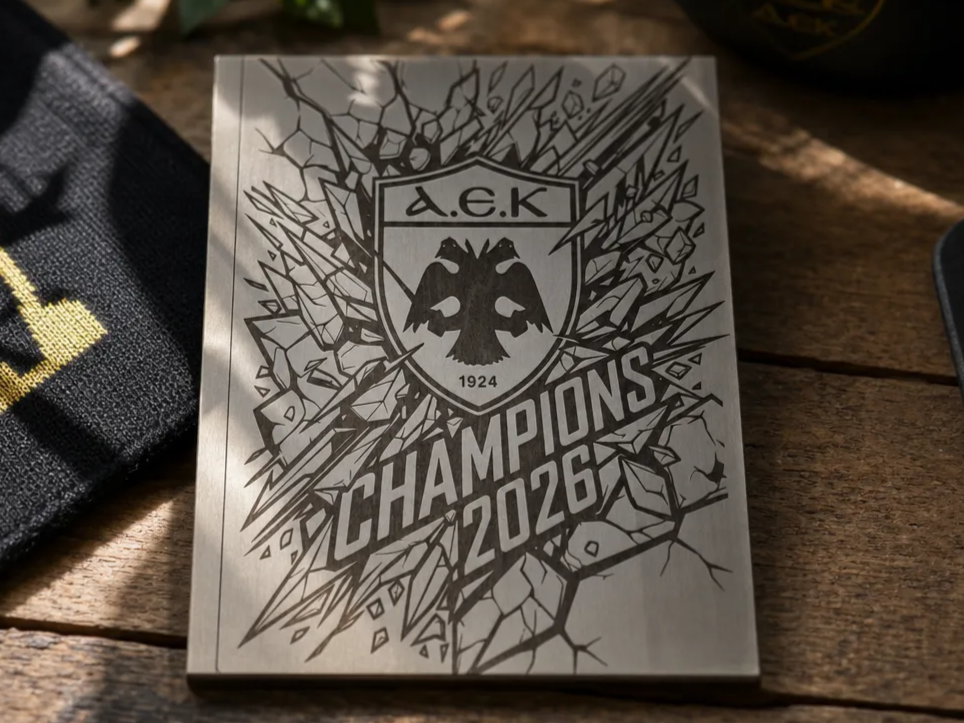 AEK Athens FC Champions 2026 Commemorative Wooden Plaque