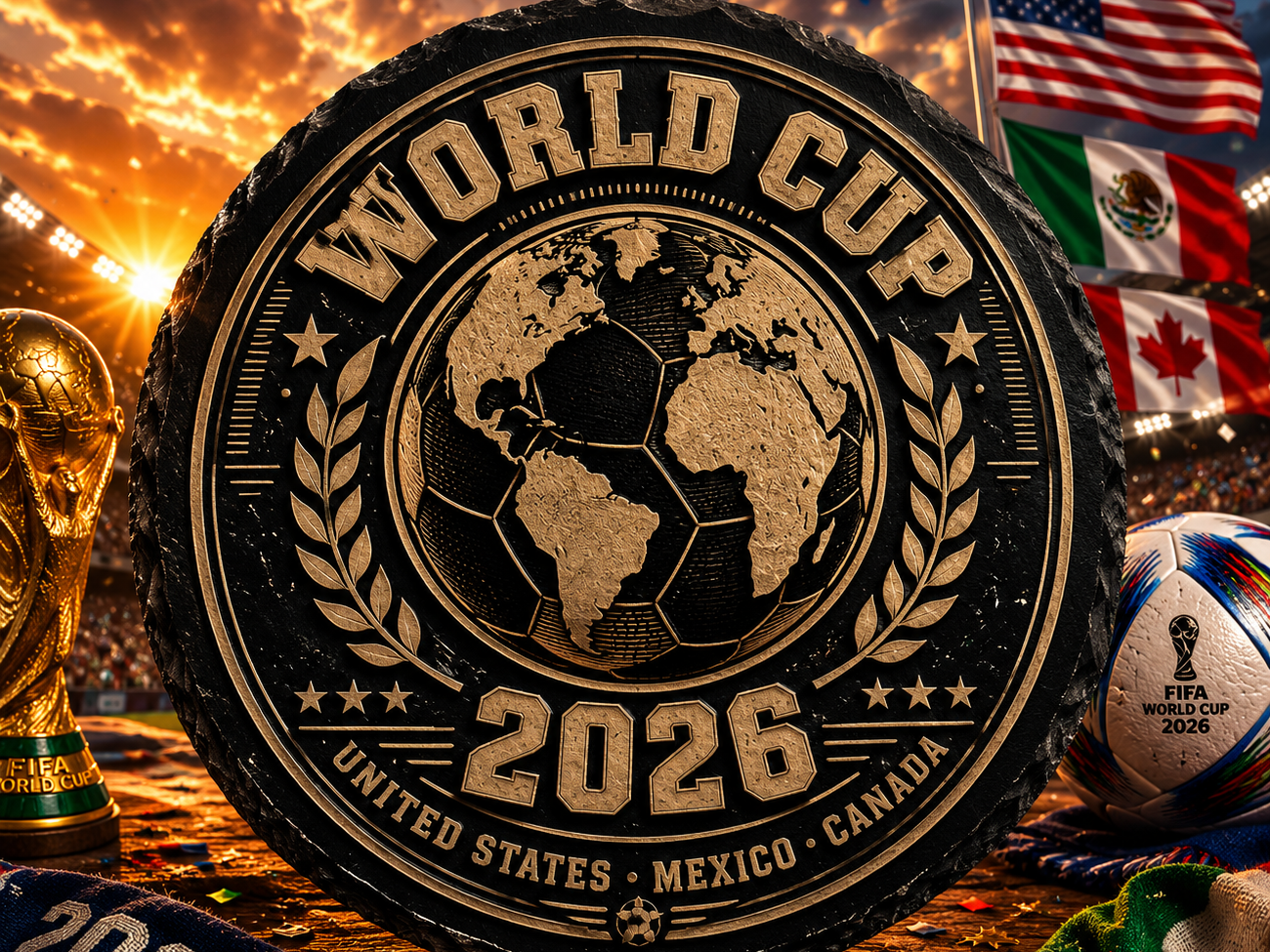 World Cup 2026 Global Soccer Championship | United States Mexico Canada Laser Engraving Design