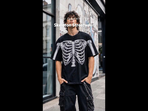 [DTF Printing] Black T-shirt with Realistic Human Ribcage Skeleton Graphic