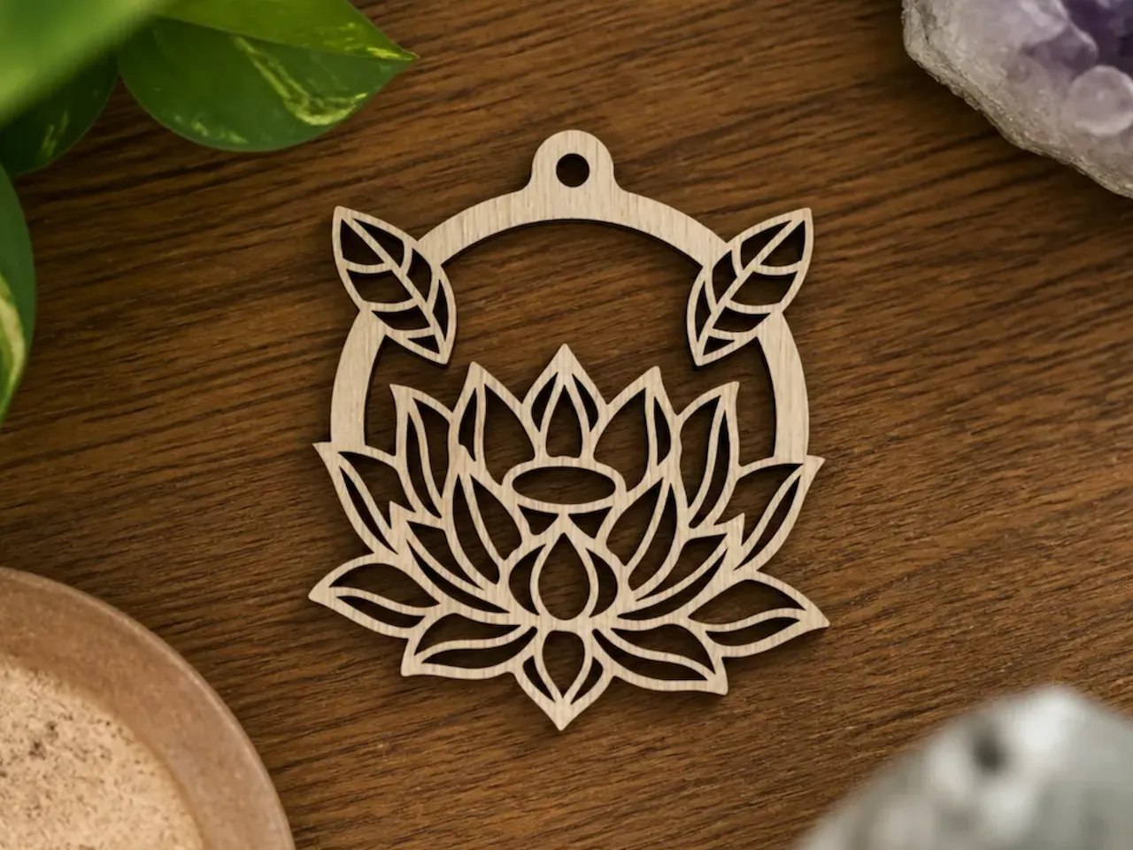 [Laser cut and engrave,Other] Lotus Flower Hanging Ornament with Leaf Accents