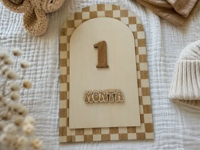 Arch Shaped Baby Monthly Milestone Marker with Checkerboard Pattern