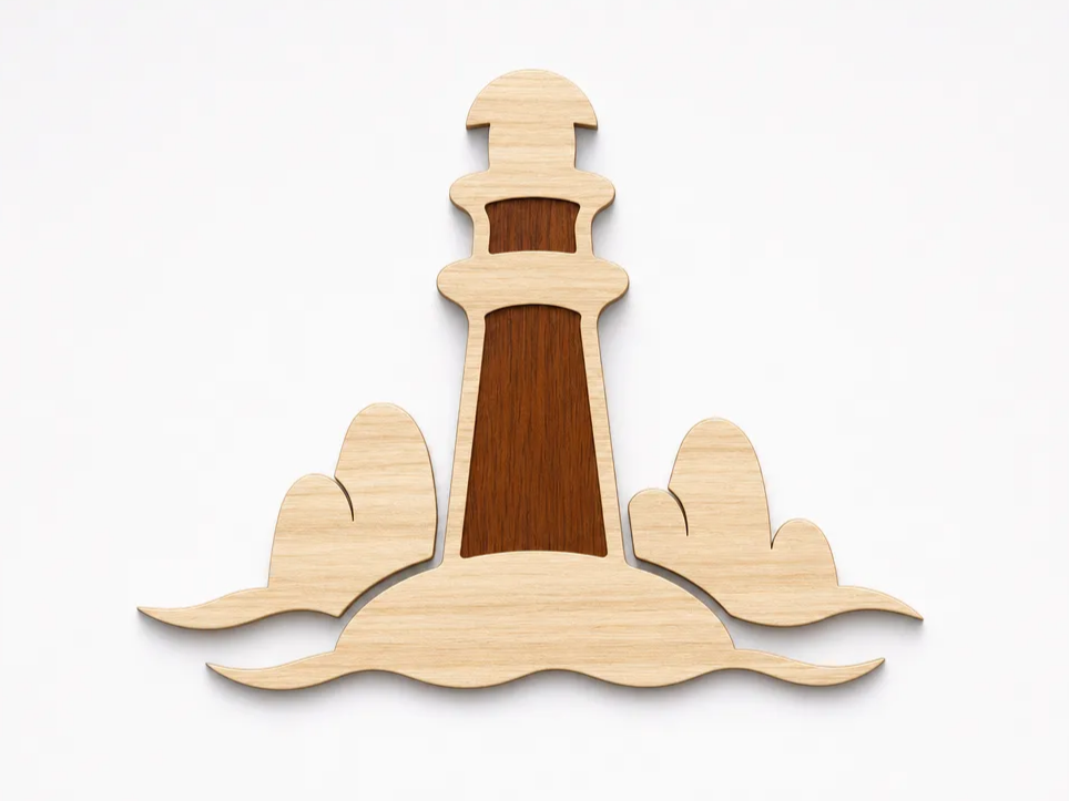 Lighthouse Wall Hanging with Ocean Waves - Laser Cutting Design