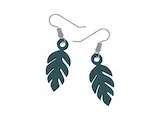 [Laser cut and engrave] Dark Teal Leaf Shape Dangle Earrings