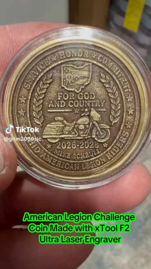 [Laser cut and engrave,Screen printing] Ohio American Legion Riders Challenge Coin with Motorcycle Motif