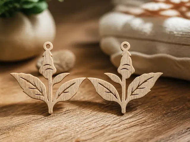 Botanical leaf and flower pendant earrings