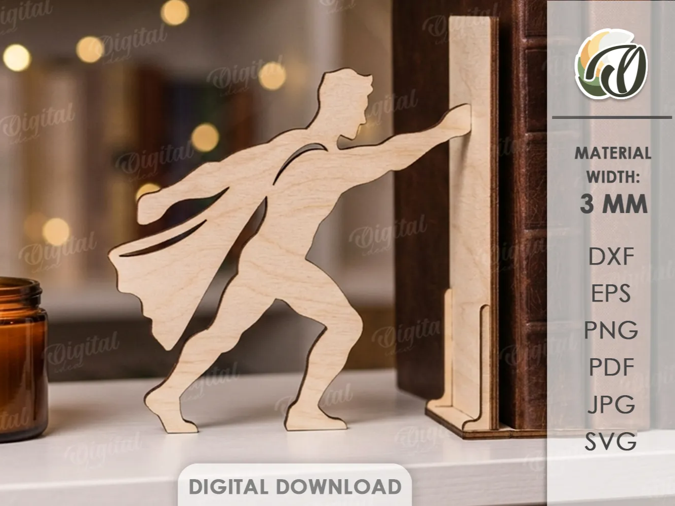 3D Book Stopper. Superhero Laser Cut Bookend. Wooden Book Holder Files. Book Lover Gift. Home Library Bookshelf Decor. Kids. Children