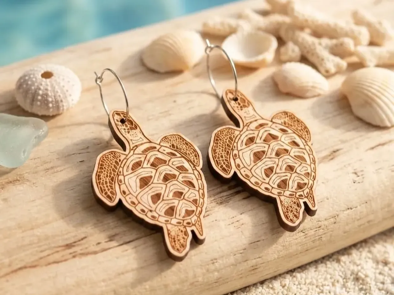[Laser cut and engrave] Boucles d'oreilles créoles en forme de tortue de mer