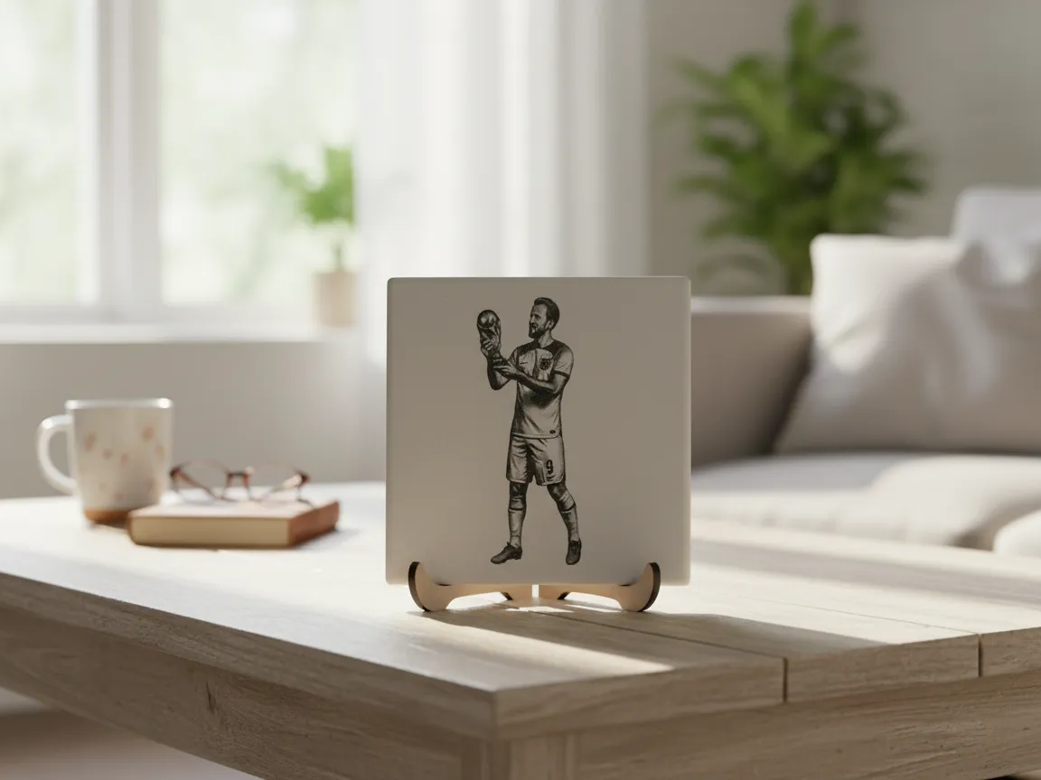 The Dream:Harry Kane holding Possibly? the World Cup trophy 2026 square ceramic tile