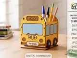 [Laser cut and engrave] 3D School Desk Organizers Bundle. Pencil Holder Laser Cut Files. Personalized Desk Caddy. Back to School SVG. Teacher Gift. Cute Animals