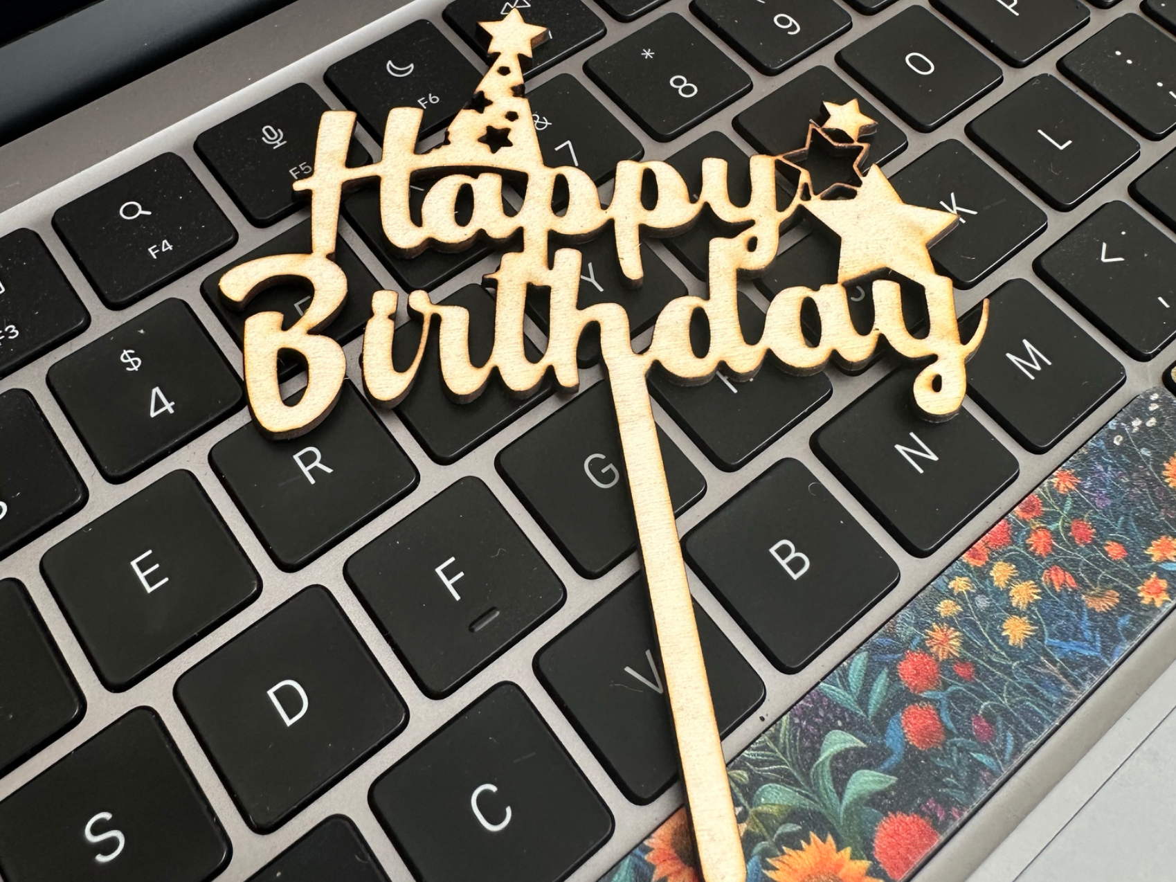 Happy Birthday Cake Topper with Star Accents