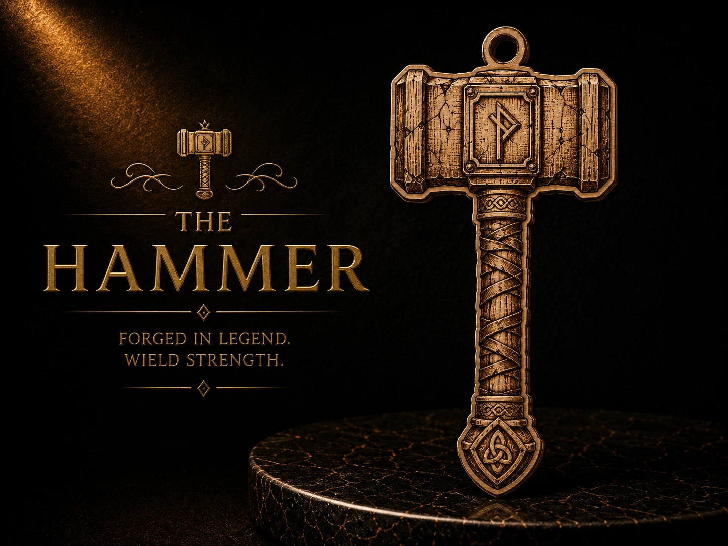 Hammer Mjolnir Pendant with Norse Rune and Celtic Knot