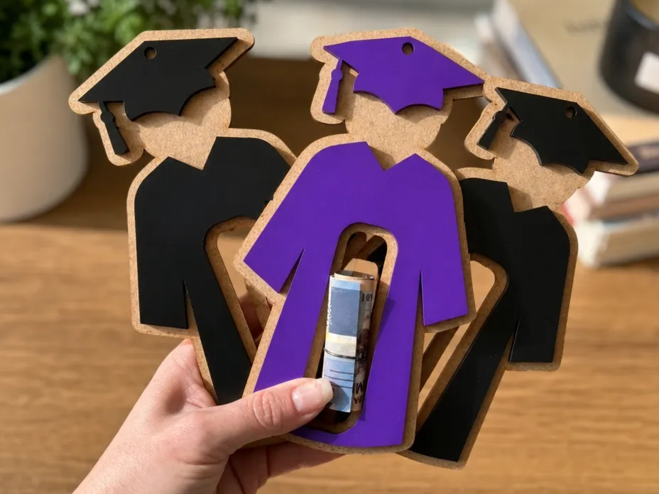 Figuras de graduado con soporte para dinero para regalo de graduación