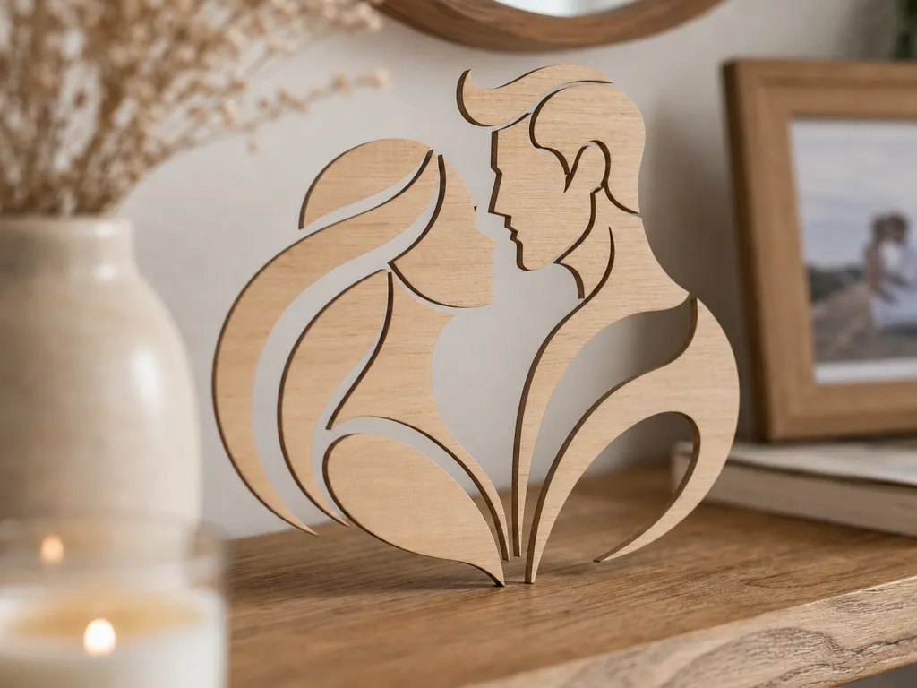 Minimalist Wooden Couple Silhouette Tabletop Sculpture