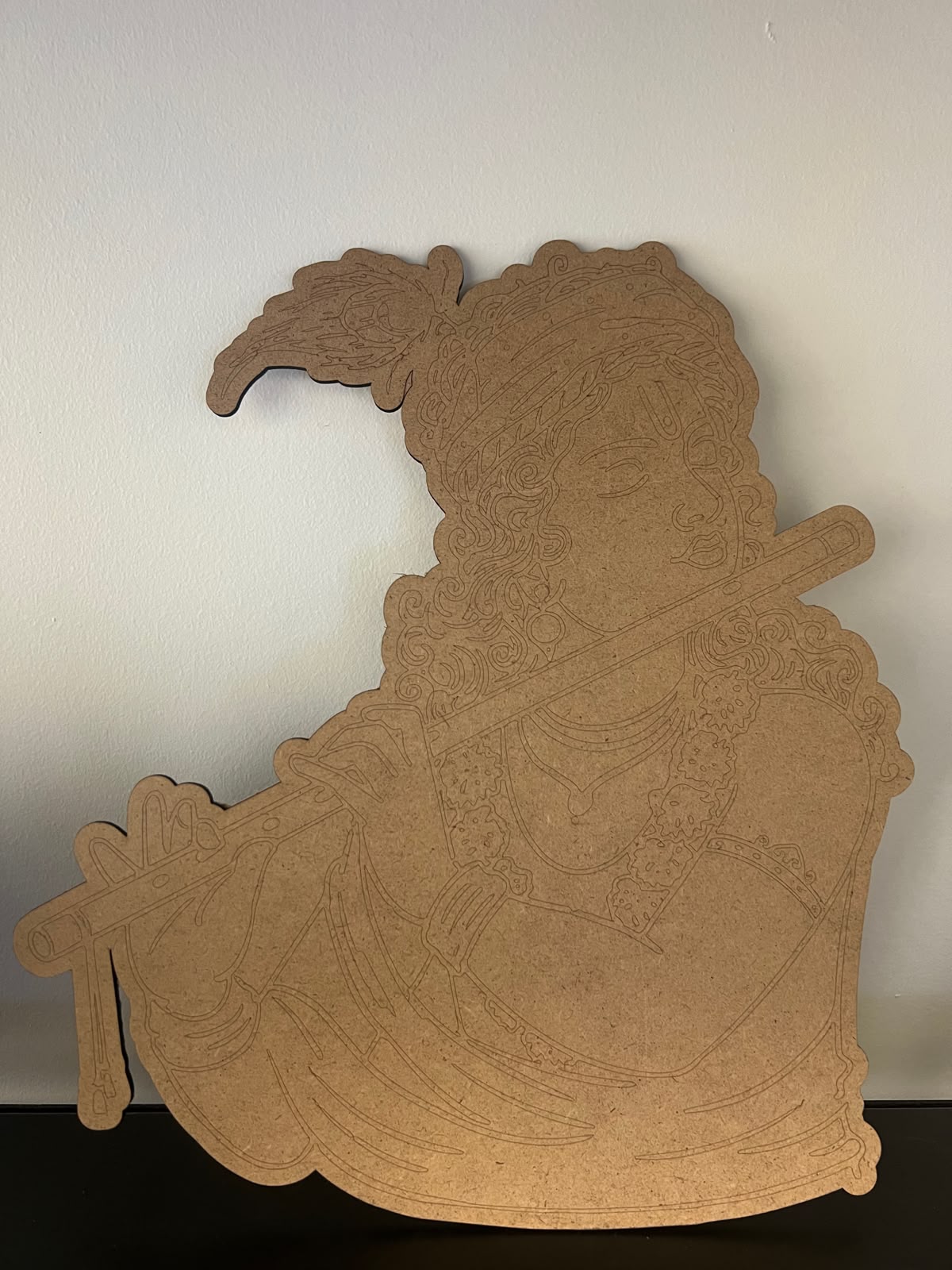 [Laser cut and engrave] Lord Krishna playing flute wooden wall art silhouette