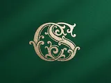 [Laser cut and engrave] Lettres CS ornée en style calligraphique doré sur fond bleu
