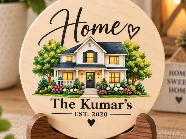 Personalized Home Sweet Home Round Wooden Family Name Sign