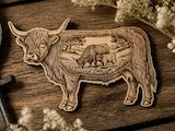 [Laser cut and engrave] Highland Cow Silhouette with Meadow Scene Cutout