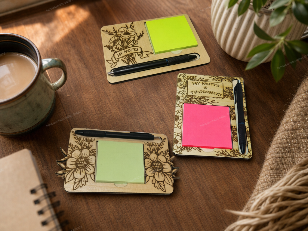 Floral Sticky Note Holder with Pen Slot - set of 3