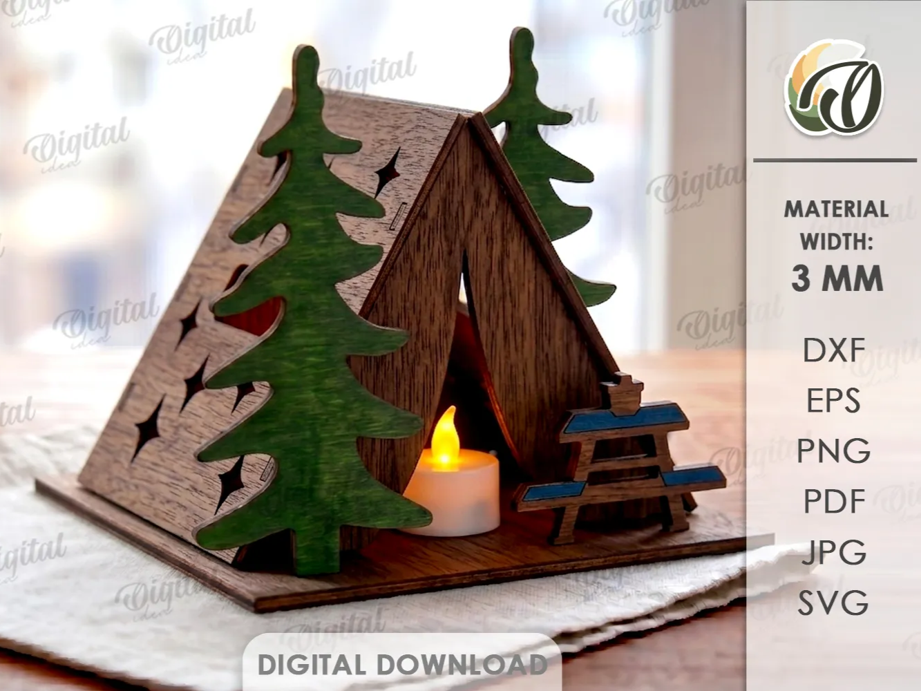 3D Camping Tent Lantern. Tea Light Candle Holder Lasercut Files. Woodland Camp Decor. Camp Lamp SVG. Rustic Nature Scene. Nightlight