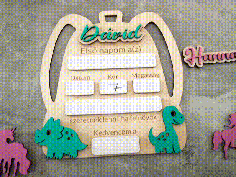 Backpack Shaped First Day of School Milestone Board for Children with dinosaur or unicorn