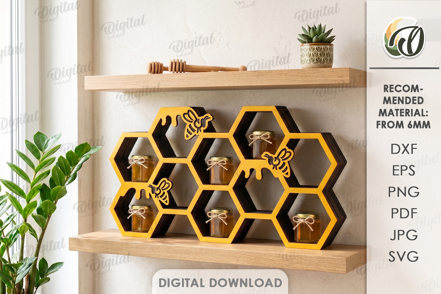 [Laser cut and engrave] 3D Bee Wall Shelves and Stands bundle. Honeycomb Storage shelf laser cut files. Hanging bookshelf svg. Organizer. Display. Bee quotes svg