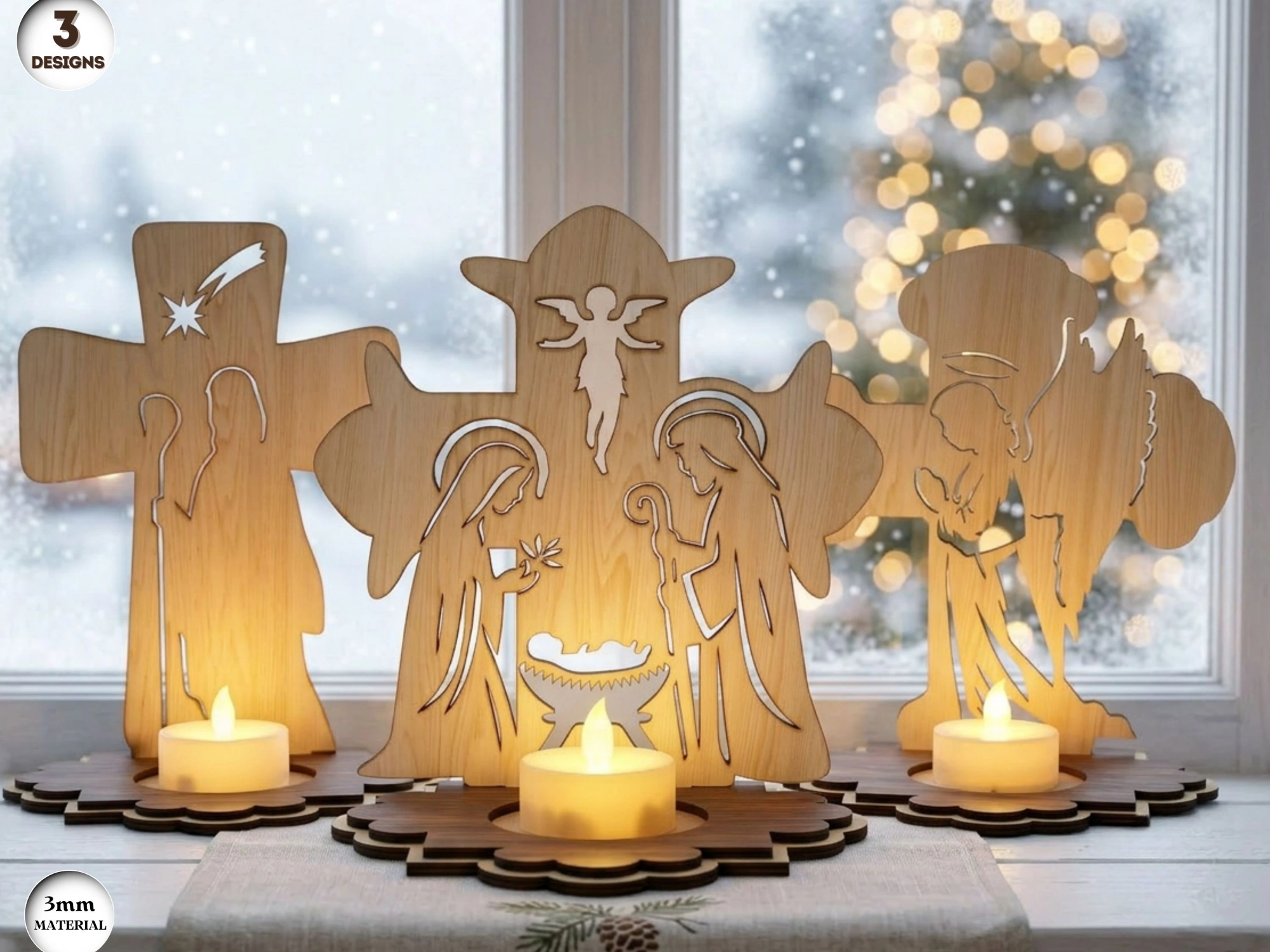 Nativity Cross Candle Holder SVG Bundle