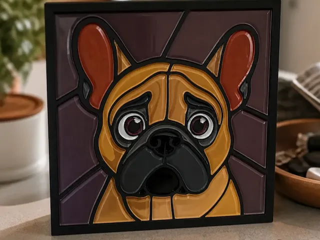 Retrato de bulldog francés estilo vitral
