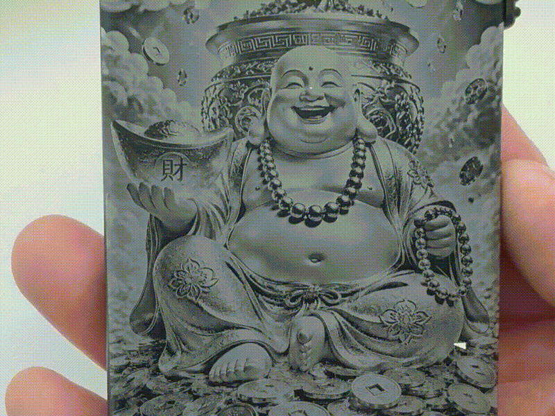 Metal Wallet Featuring Laughing Buddha with Wealth Symbols