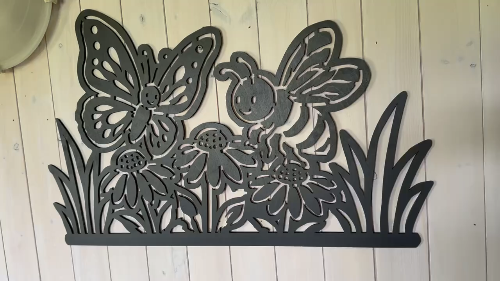 [Laser cut and engrave] Butterfly and Bee Garden Scene Wall Art Pollinators