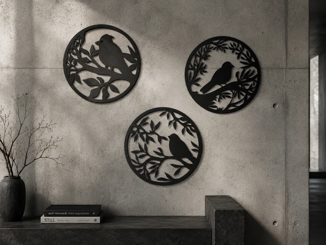 Circular Bird on Branch Wall Art Set