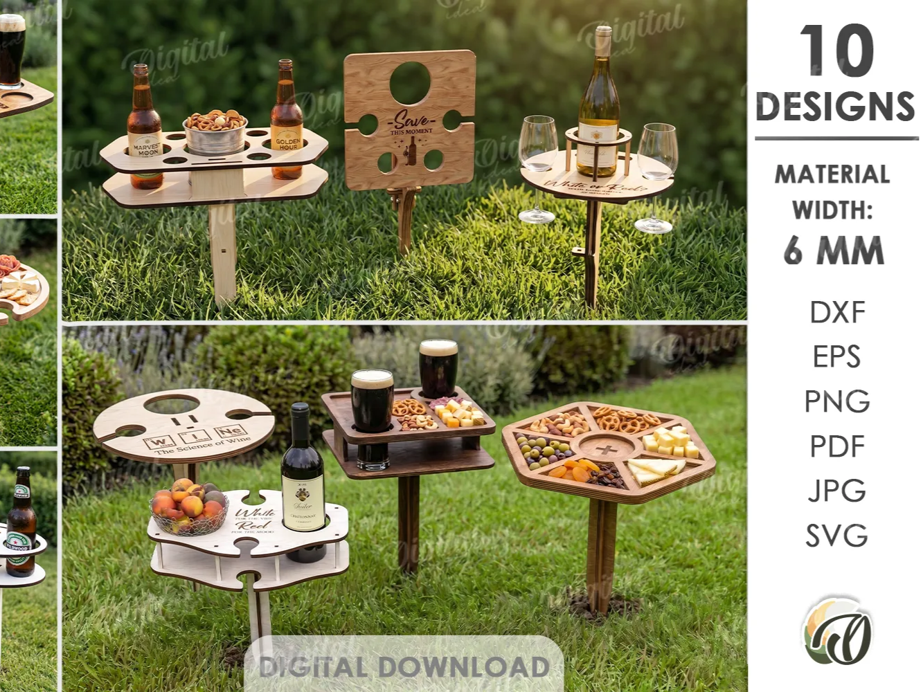 3D Portable outdoor tables bundle. Beach beer holder table laser cut files. Garden. Party charcuterie tray. Wine quotes svg. Folding table