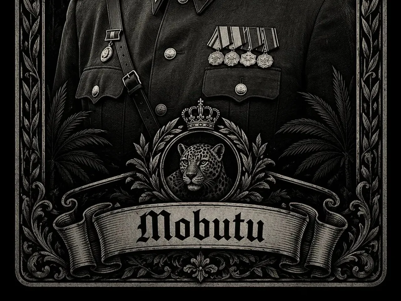 [Laser cut and engrave] Affiche commémorative avec portrait de Mobutu Sese Seko et emblème de léopard