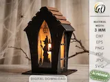 [Laser cut and engrave] Illuminated Witch Silhouette Halloween Lantern