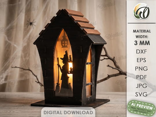 3D Halloween Witch House Candle Lantern