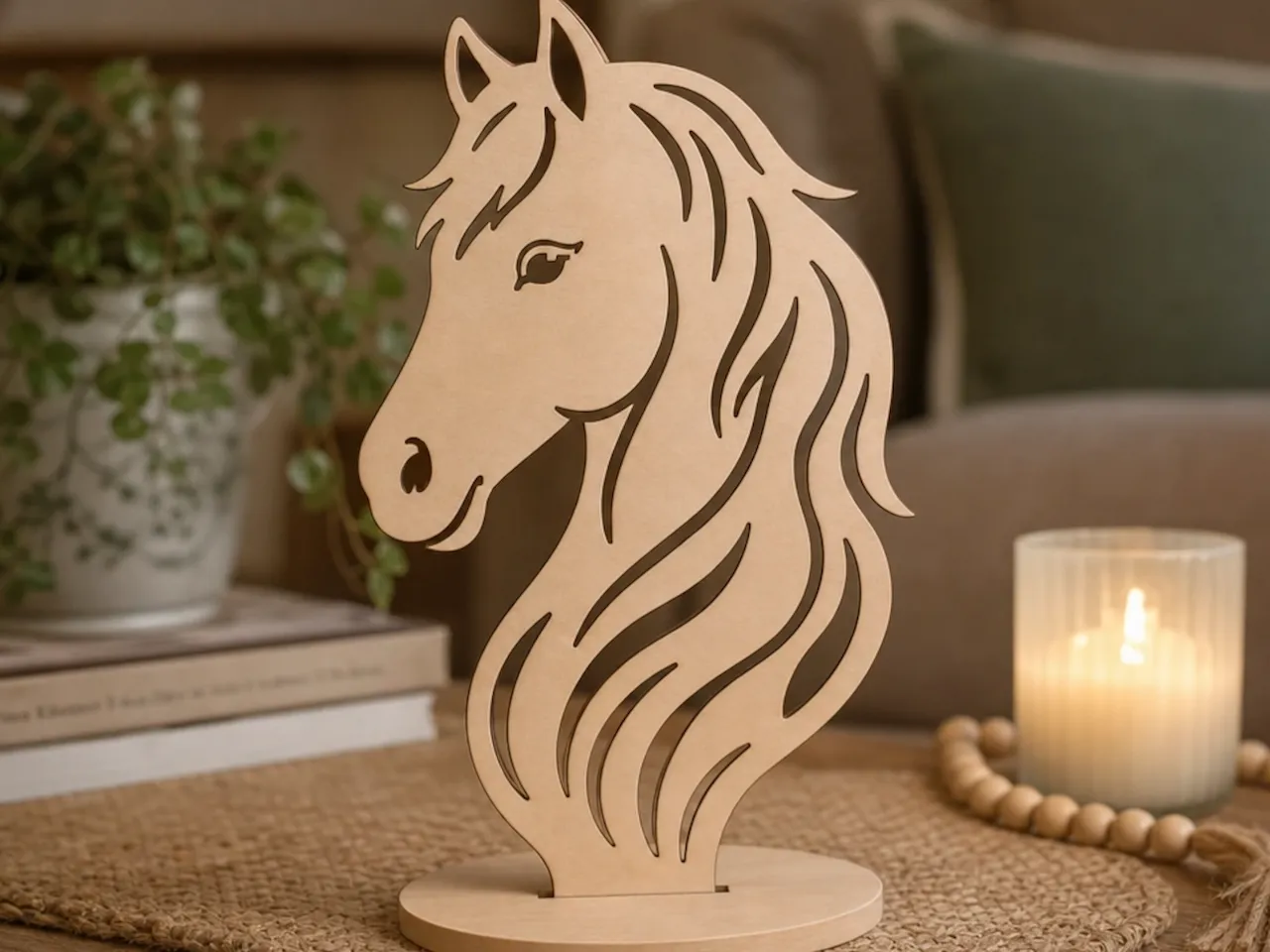 [Laser cut and engrave] Silhouette de tête de cheval en bois pour décoration murale