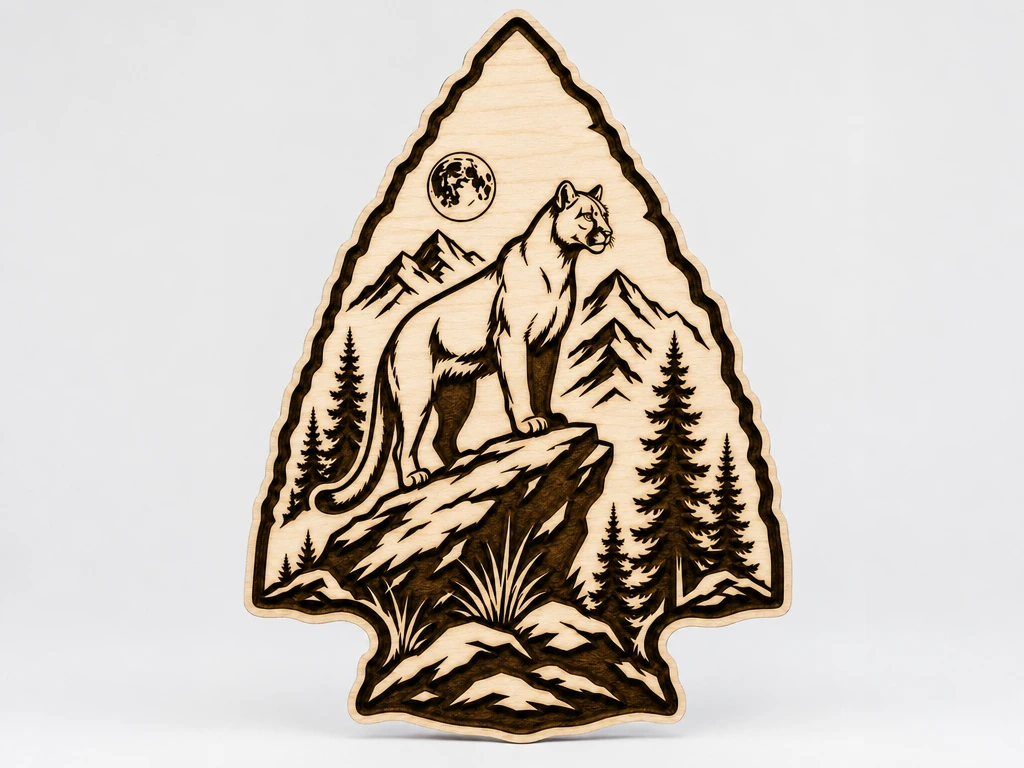 Cougar Mountain Arrowhead SVG XCS | Wildlife Laser Cut Wall Art | Rustic Home & Cabin Decor | Glowforge xTool Ready File