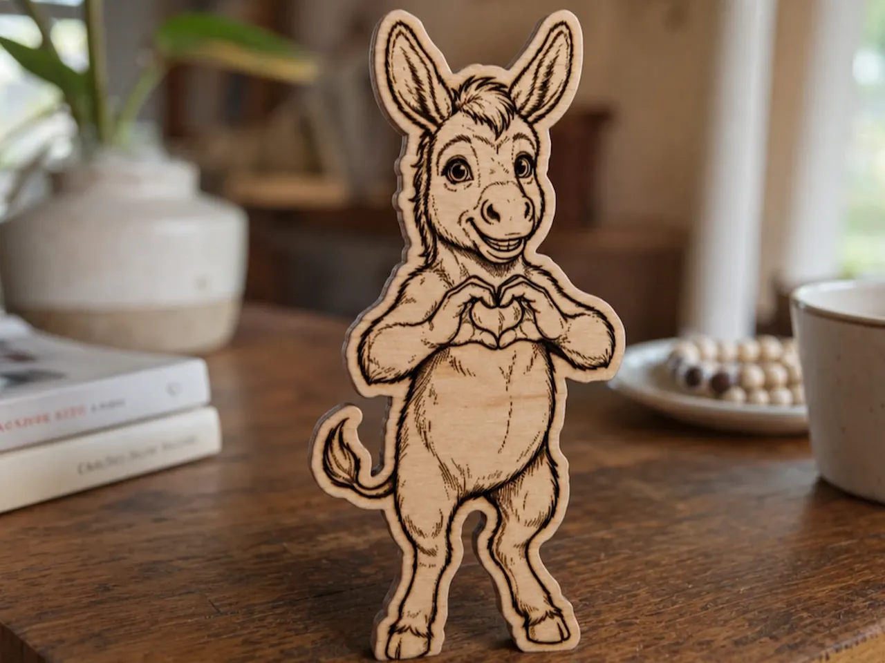 [Laser cut and engrave] donkey figurine making a heart gesture