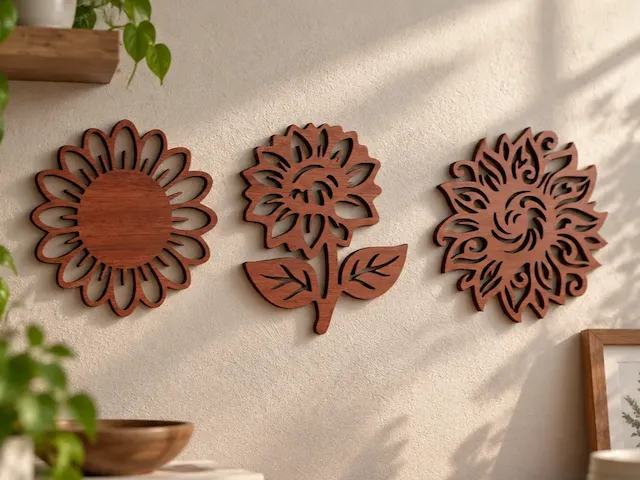 Set of Three Floral Sunflower Wall Hangings