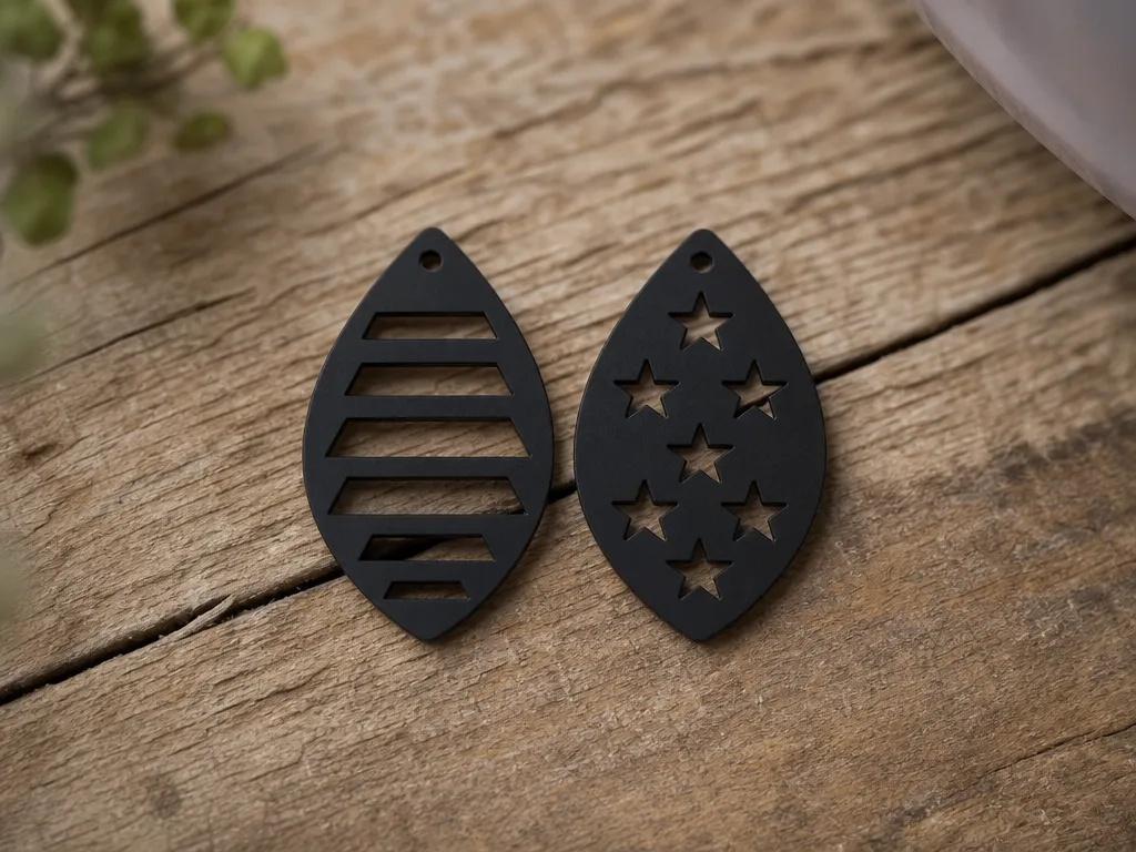 Matte Black Teardrop Earring Charms with Star and Stripe Cutouts