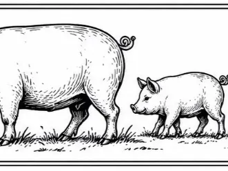 Black and White Line Art Illustration of a Pig and Piglet