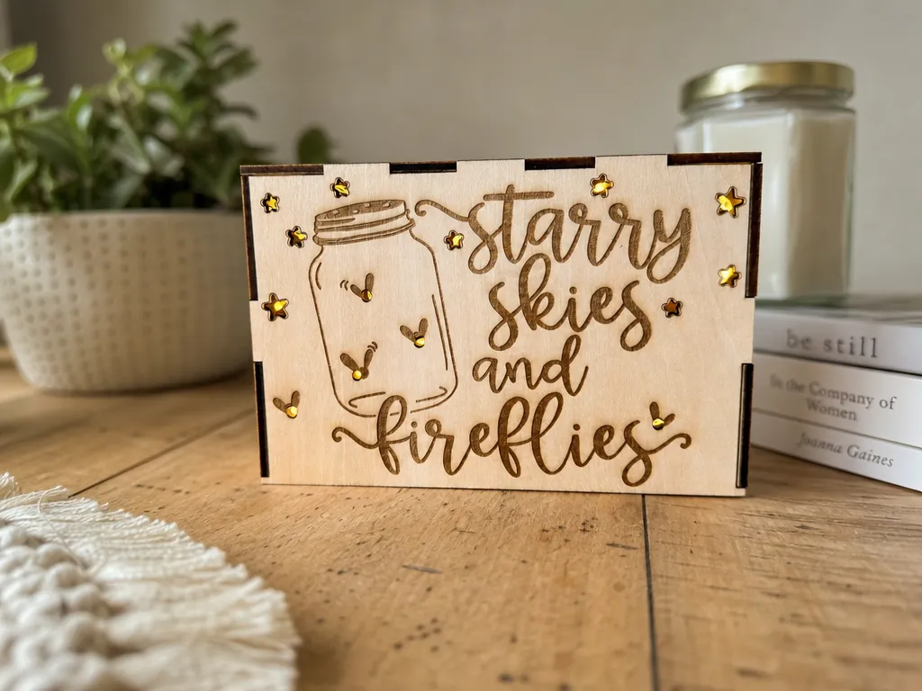 Starry Skies and Fireflies Light Up Wood Box Summer Craft Idea