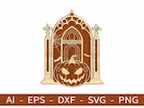 [Laser cut and engrave] Gothic Arch Halloween Pumpkin Tabletop Sign