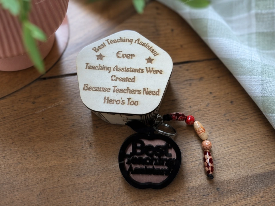 Best Teaching Assistant Ever Apple Shape Bag Tag with Keepsake Box