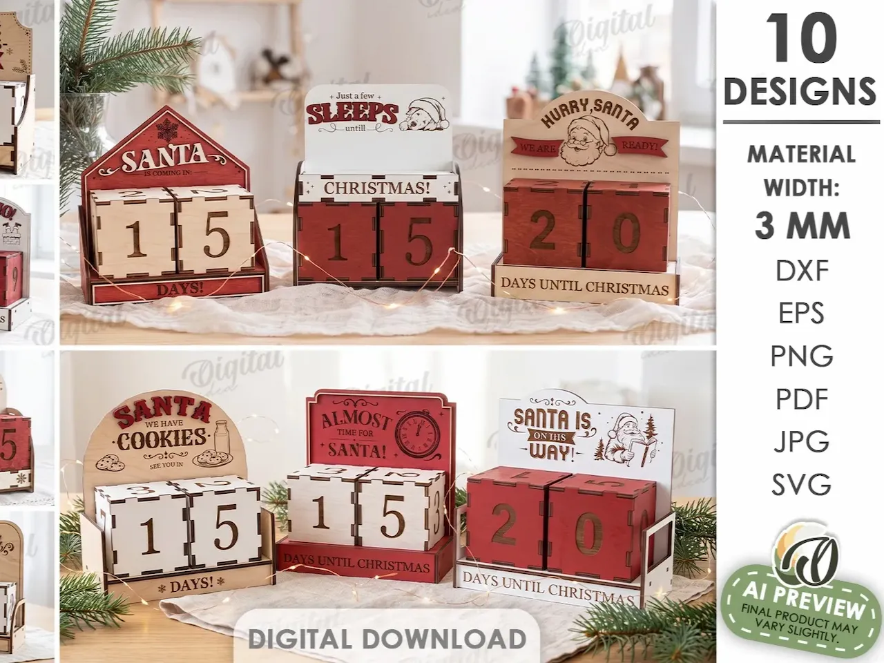 [Laser cut and engrave] Christmas Countdown Calendars Bundle. Advent Calendar Laser Cut Files. Days Until Christmas SVG. Countdown Block Calendar. Kids. Christmas Quotes